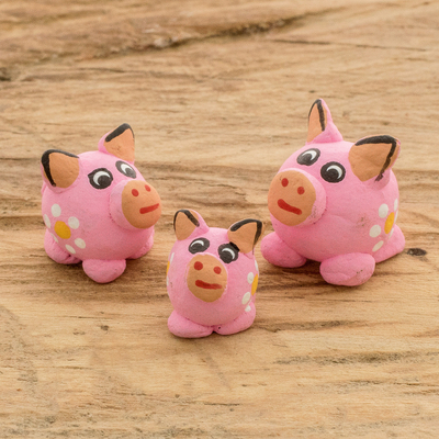 Keramikfiguren, (3er-Set) - Set mit 3 rosa Schweinchen-Keramikfiguren, handgefertigt in Guatemala