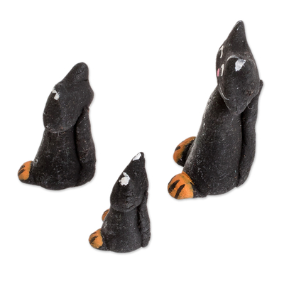 Figuras de cerámica, (juego de 3) - Set de 3 Figuras de Cerámica con Forma de Gato Negro Pintadas a Mano