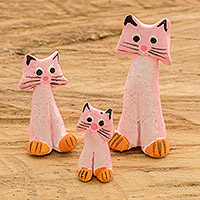 Figuras de cerámica, (juego de 3) - 3 figuritas de gatitos de cerámica rosa hechas a mano