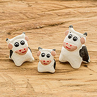 Ceramic figurines, 'Cow Family'  (set of 3) - Set of 3 Hand-painted Cow-themed Ceramic Figurines