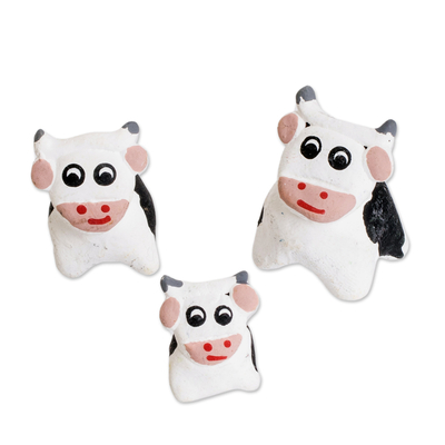Ceramic figurines, 'Cow Family'  (set of 3) - Set of 3 Hand-painted Cow-themed Ceramic Figurines