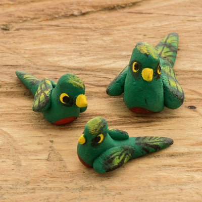 Keramikfiguren, (3er-Set) - Set aus 3 handbemalten Keramikfiguren mit Quetzal-Motiv