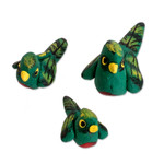 Ceramic figurines, 'Quetzal Family'  (set of 3) - Set of 3 Hand-painted Quetzal-themed Ceramic Figurines