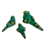 Ceramic figurines, 'Quetzal Family'  (set of 3) - Set of 3 Hand-painted Quetzal-themed Ceramic Figurines
