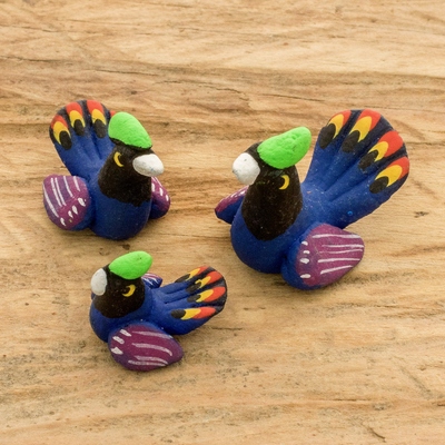 Figuras de cerámica, (juego de 3) - Juego de 3 figuras de cerámica pintadas a mano con temática de pavo.