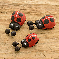 Ceramic figurines, 'Ladybug Family'  (Set of 3) - Set of 3 Hand-painted Ladybug-themed Ceramic Figurines