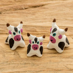 Ceramic figurines, 'Bull Family'  (Set of 3) - Set of 3 Hand-painted Bull-themed Ceramic Figurines