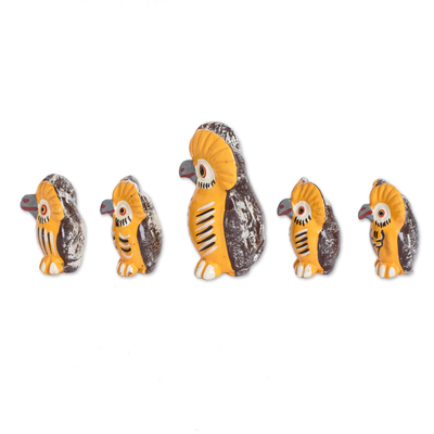 Ceramic figurines, 'Harmonious Tecolote Family' (set of 5) - Set of 5 Handmade Ceramic Owl Figurines from Guatemala