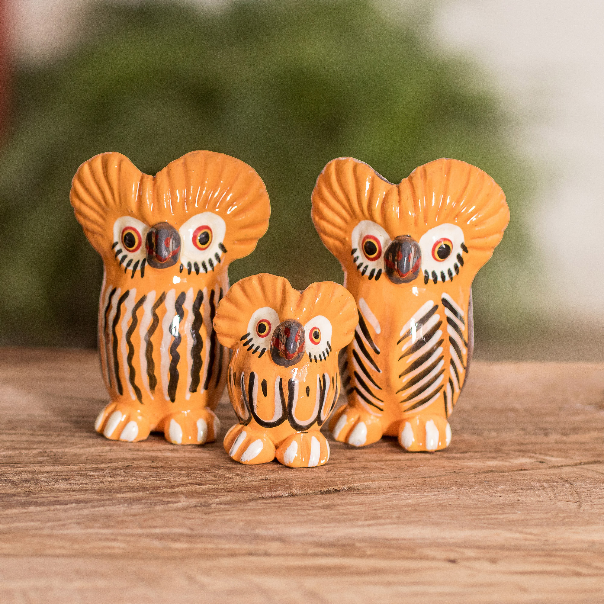 Artisan Made Ceramic Owl Figurines from Guatemala Set of 3