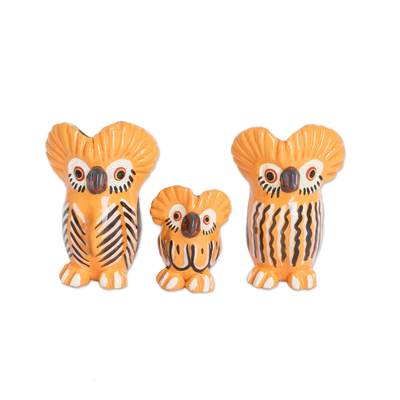 Artisan Made Ceramic Owl Figurines from Guatemala Set of 3