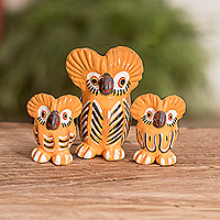 Ceramic figurines, 'Joyous Tecolote Family' (set of 3) - Hand Painted Terracotta Ceramic Owl Figurines Set of 3
