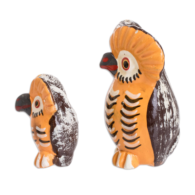 Keramikfiguren, (Paar) - 2 handgefertigte Eulenfiguren aus ingwerorangefarbener Keramik
