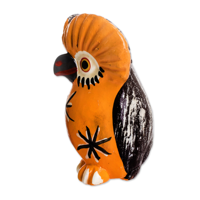 Ceramic figurine, 'Traditional Tecolote' - Owl-shaped Yellow Ceramic Figurine Handcrafted in Guatemala