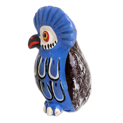 Ceramic figurine, 'Wonderful Tecolote' - Owl-shaped Light Blue Ceramic Figurine Crafted in Guatemala