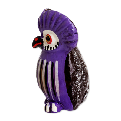 Ceramic figurine, 'Adventurous Tecolote' - Purple Owl-shaped Ceramic Figurine Handcrafted in Guatemala