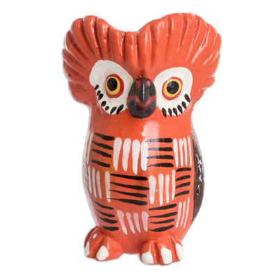 Ceramic figurine, 'Summer Tecolote' - Red Owl-shaped Ceramic Figurine Handmade in Guatemala
