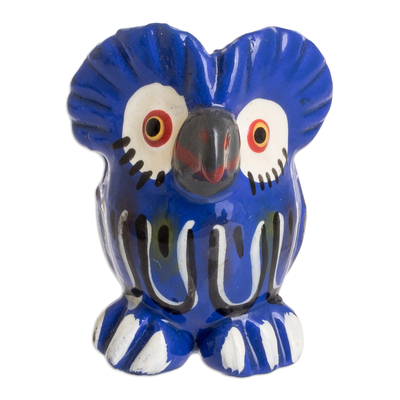Guatemalan Handcrafted Blue Owl-shaped Ceramic Mini Figurine