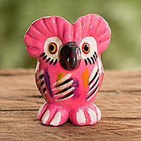 Ceramic mini figurine, 'Natural Tecolote in Pink' - Pink Owl-shaped Ceramic Mini Figurine Made in Guatemala