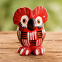 Ceramic mini figurine, 'Summer Tecolote' - Red Owl-shaped Ceramic Mini Figurine Handmade in Guatemala