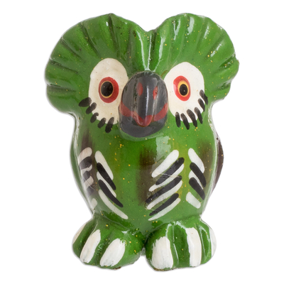 Ceramic mini figurine, 'Nature Tecolote' - Green Owl-shaped Ceramic Mini Figurine Made in Guatemala