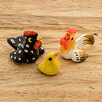 Ceramic figurines, 'Chicken Family' (Set of 3) - Set of 3 Hand-painted Chicken Themed Ceramic Figurines