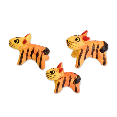 Set of 3 Hand-painted Tiger-themed Ceramic Figurines