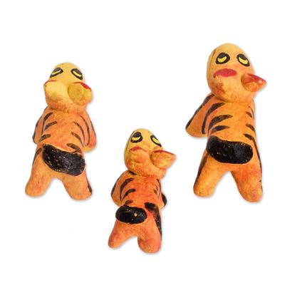 Keramikfiguren, (3er-Set) - Set aus 3 handbemalten Keramikfiguren mit Tigermotiv