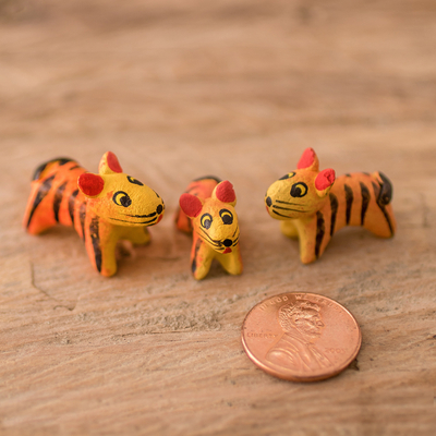 Keramikfiguren, (3er-Set) - Set aus 3 handbemalten Keramikfiguren mit Tigermotiv