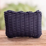 Handwoven coin purse, 'Enchantment in Blue' - Blue Recycled Vinyl Cord Coin Purse Handwoven in Guatemala