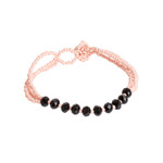 Glass and crystal beaded bracelet, 'Flamingo Hug' - Handmade Pink and Black Beaded Bracelet from Guatemala