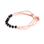 Glass and crystal beaded bracelet, 'Flamingo Hug' - Handmade Pink and Black Beaded Bracelet from Guatemala