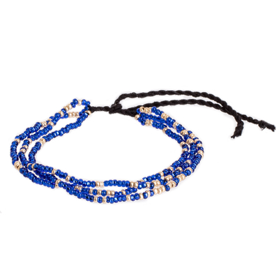 Guatemalan Artisan Crafted Beaded Bracelet in Blue Glass