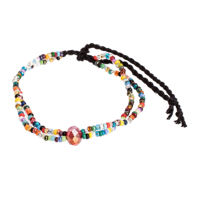 Glass and crystal beaded bracelet, 'Atitlan Rainbow' - Artisan Crafted Multicolor Beaded Bracelet from Guatemala