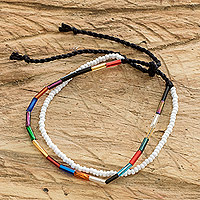 Beaded bracelet, 'Multicolor Tubes' - Handcrafted Multicolor Beaded Cord Bracelet from Guatemala