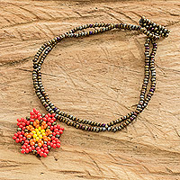 Beaded charm bracelet, 'Spring Flower'