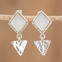 Jade dangle earrings, 'Ice Green Diamond Too' - Sterling Silver and Jade Dangle Earrings from Guatemala