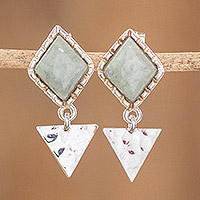 Jade dangle earrings, 'Princess Green Diamond Too' - Sterling Silver and Green Jade Dangle Earrings
