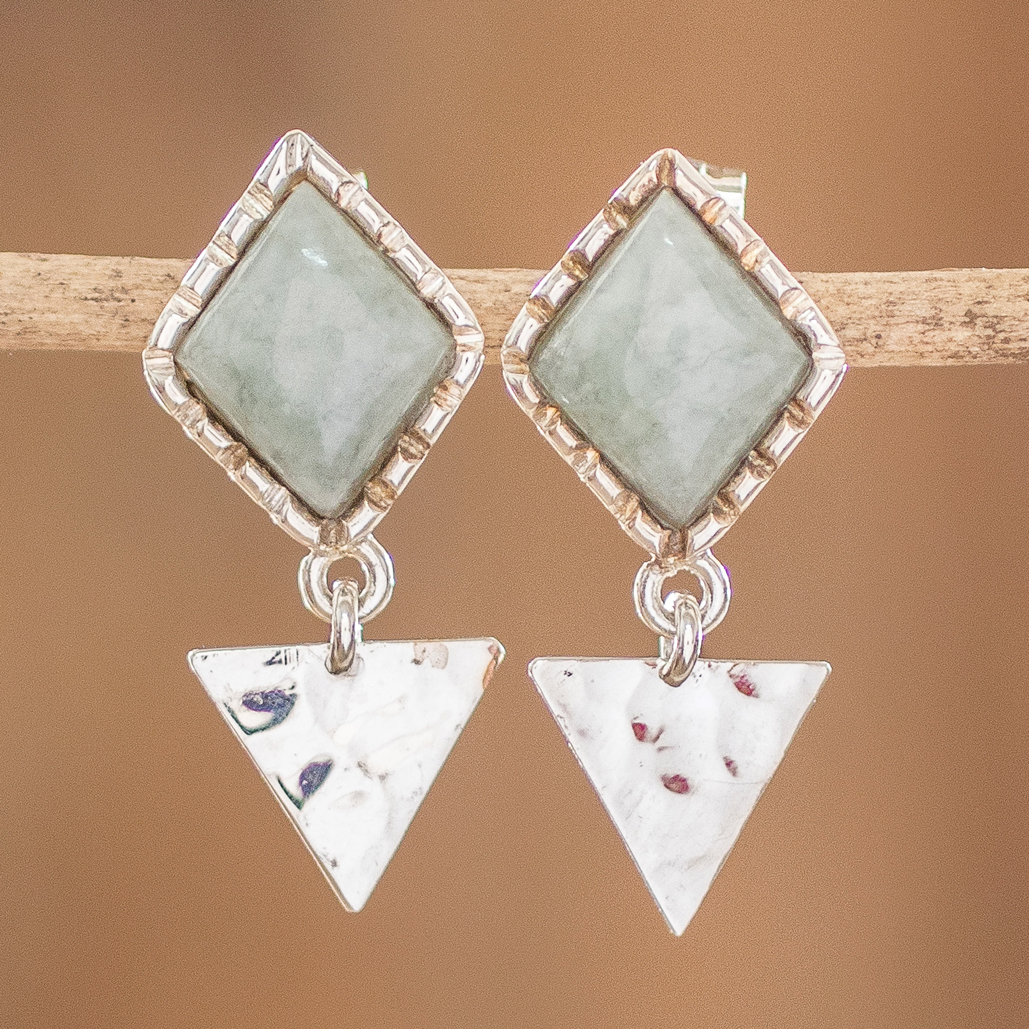 Sterling Silver and Green Jade Dangle Earrings, 'Princess Green Diamond Too'