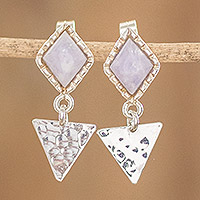 Jade dangle earrings, 'Traditional Textures Too' - Sterling Silver & Lilac Jade Dangle Earrings from Guatemala