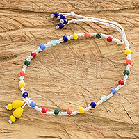 Beaded cord anklet, 'Joyful Crystals' - Multicolor Beaded Cord Anklet Handcrafted in Guatemala