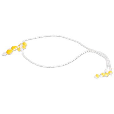 Beaded cord anklet, 'Dangle Blossoms' - Yellow Beaded Cord Anklet Handcrafted in Guatemala