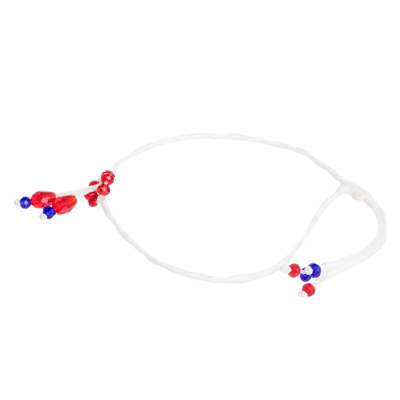 Beaded cord anklet, 'Red Dangle Blossoms' - Red and Blue Beaded Cord Anklet Handcrafted in Guatemala