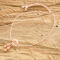 Beaded cord anklet, 'Blush Blossoms' - Blush Beaded Cord Anklet Handcrafted in Guatemala