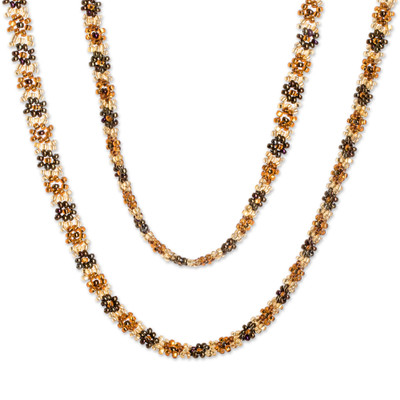 Beaded necklaces, 'Flowers in the Summer' (pair) - Pair of Flower-themed Glass Beaded Necklaces from Guatemala