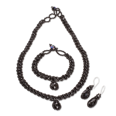 Perlenschmuckset - Schmuckset mit Perlenanhänger, Halskette, Ohrringen und Armband