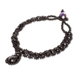 Beaded jewelry set, 'Finesse in Black' - Beaded Pendant Necklace Earrings and Bracelet Jewelry Set