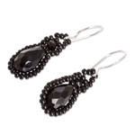 Beaded jewelry set, 'Finesse in Black' - Beaded Pendant Necklace Earrings and Bracelet Jewelry Set