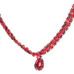 Beaded jewelry set, 'Finesse in Red' - Beaded Pendant Necklace Earrings and Bracelet Jewelry Set