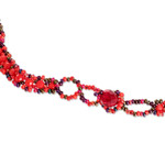 Beaded jewelry set, 'Finesse in Red' - Beaded Pendant Necklace Earrings and Bracelet Jewelry Set