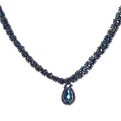 Conjunto de joyas con cuentas, 'Finesse in Blue' - Conjunto de joyas con collar, pendientes y pulsera con cuentas